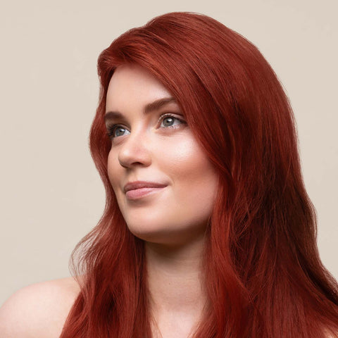 red intense hair dye on a model